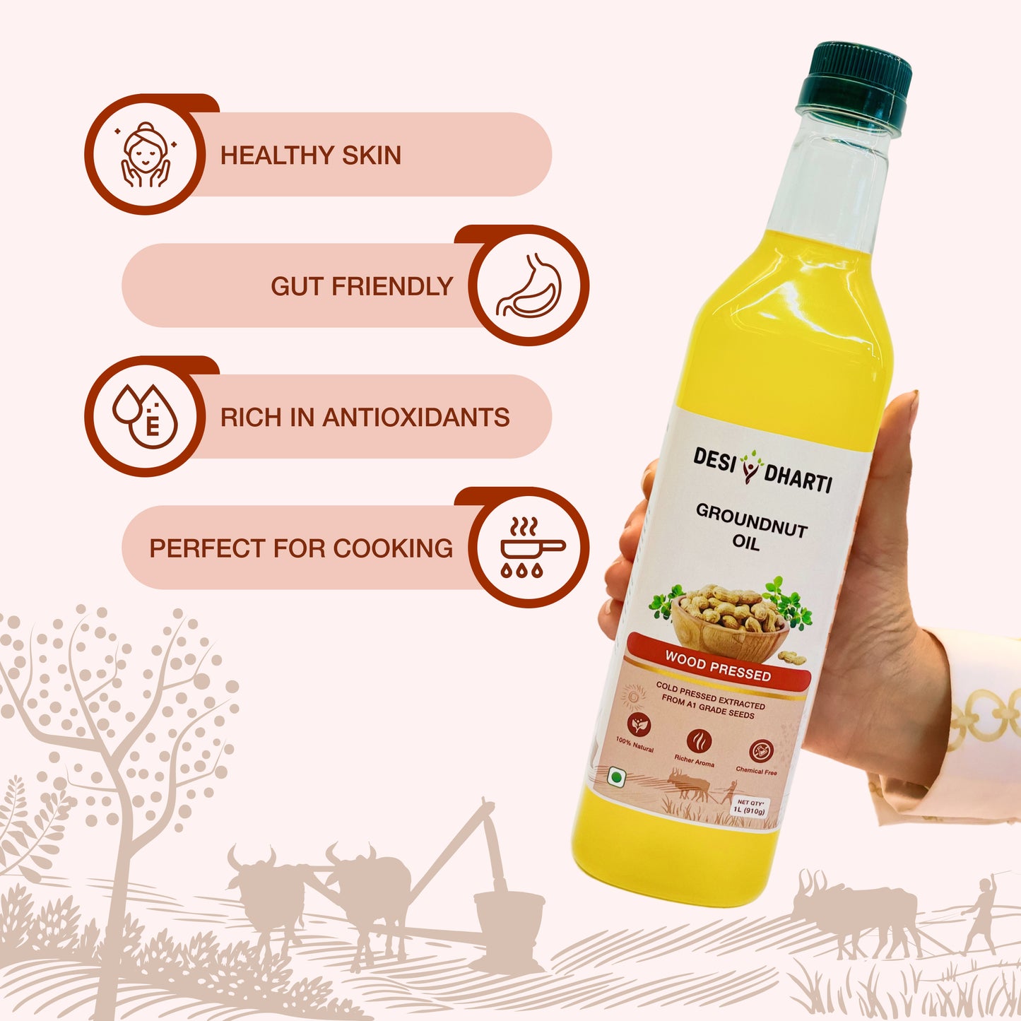 Wood Cold Pressed Groundnut (Peanut) & Yellow Mustard Oil, 1L Each
