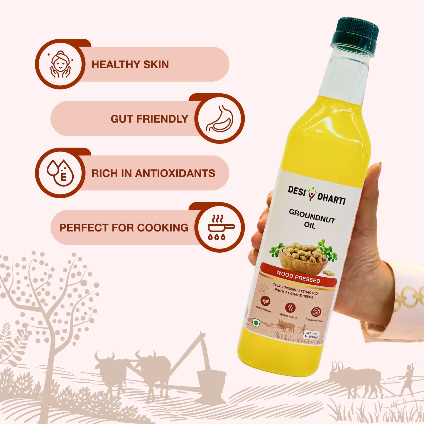 Wood Cold Pressed Black Mustard & Groundnut (Peanut) Oil, 1L Each