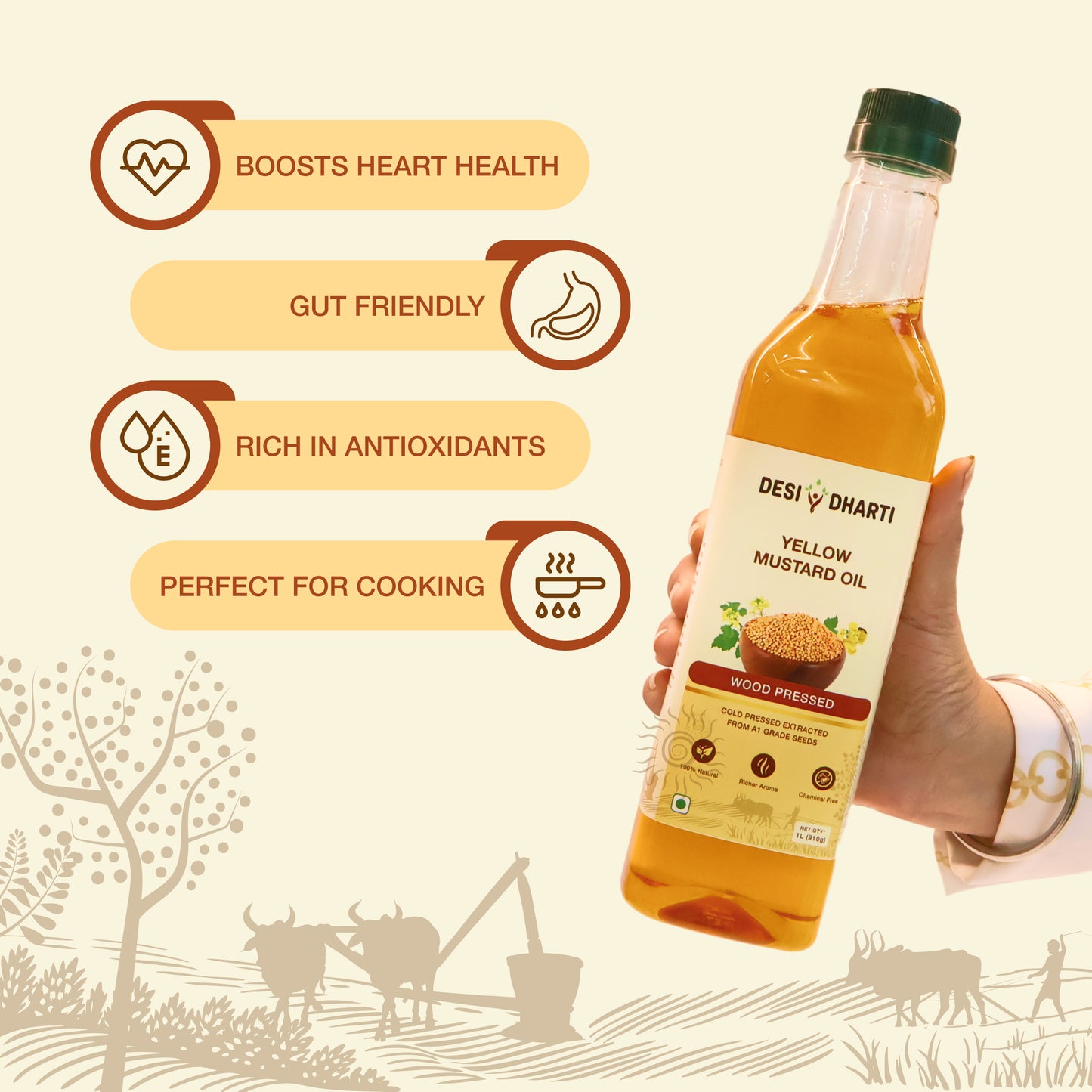 Wood Cold Pressed Groundnut (Peanut) & Yellow Mustard Oil, 1L Each