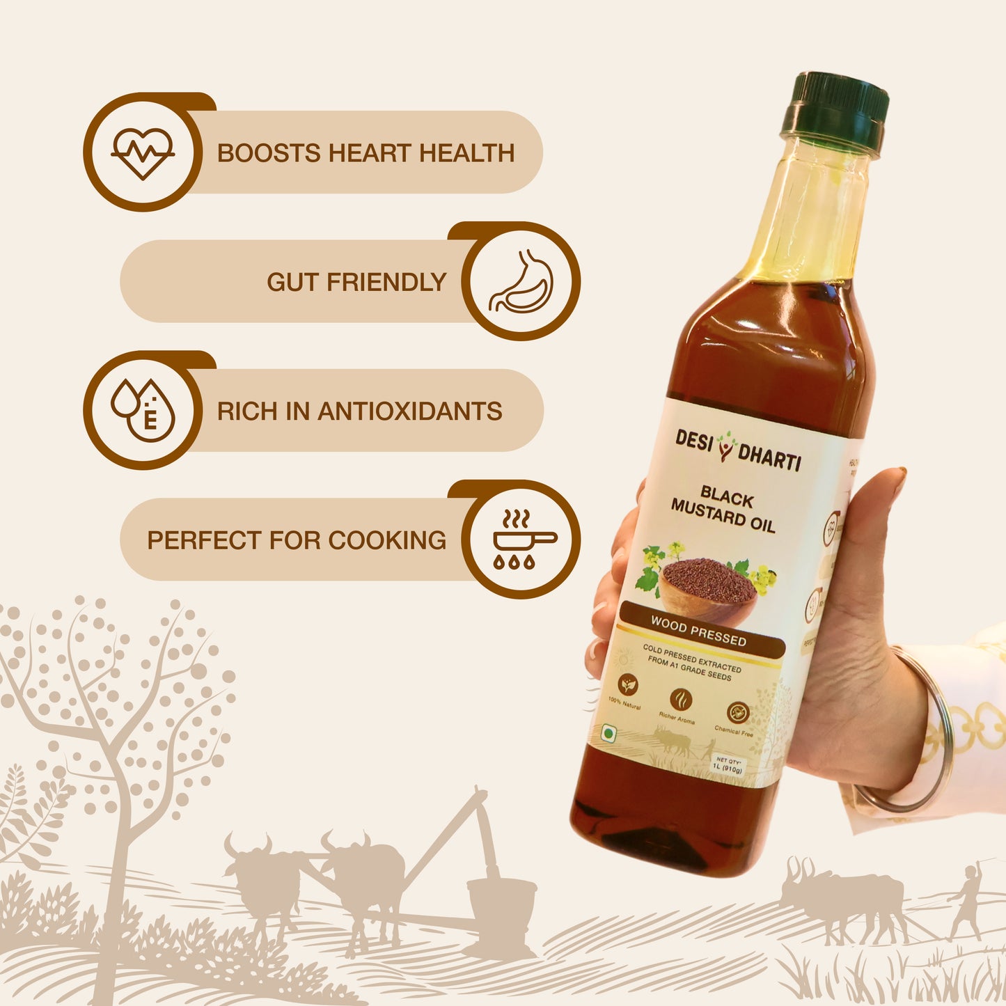 Wood Cold Pressed Yellow & Black Mustard Oil, 1L Each