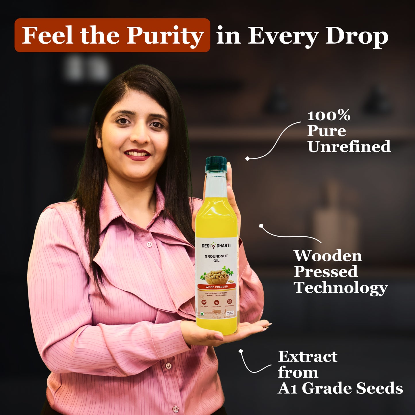 Wood Cold Pressed Groundnut (Peanut) & Yellow Mustard Oil, 1L Each