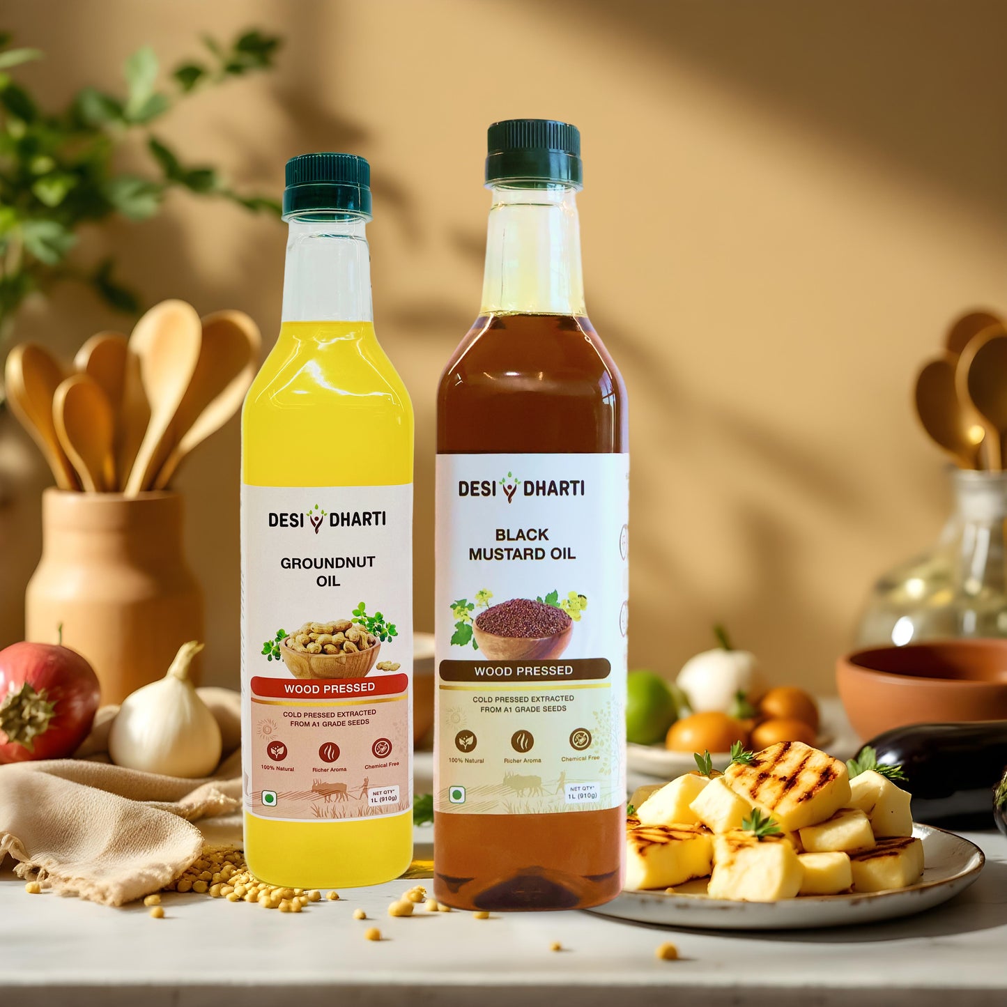 Wood Cold Pressed Black Mustard & Groundnut (Peanut) Oil, 1L Each