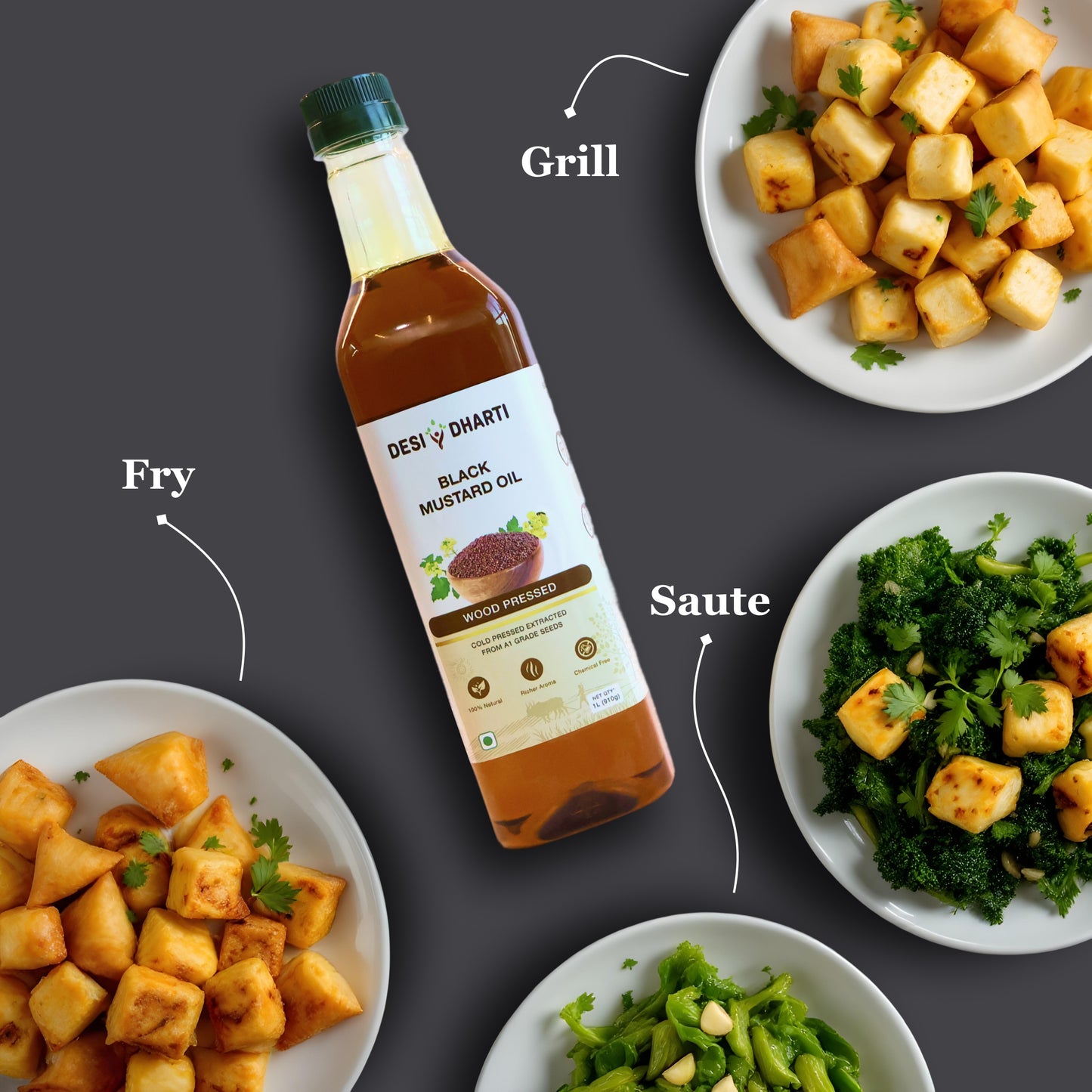 Wood Cold Pressed Black Mustard & Groundnut (Peanut) Oil, 1L Each
