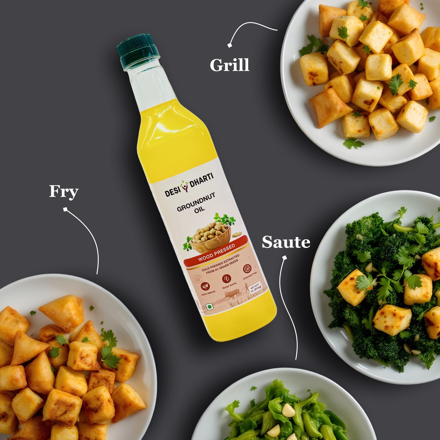 Wood Cold Pressed Groundnut (Peanut) & Yellow Mustard Oil, 1L Each