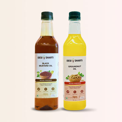 Wood Cold Pressed Black Mustard & Groundnut (Peanut) Oil, 1L Each