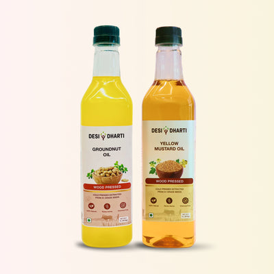 Wood Cold Pressed Groundnut (Peanut) & Yellow Mustard Oil, 1L Each