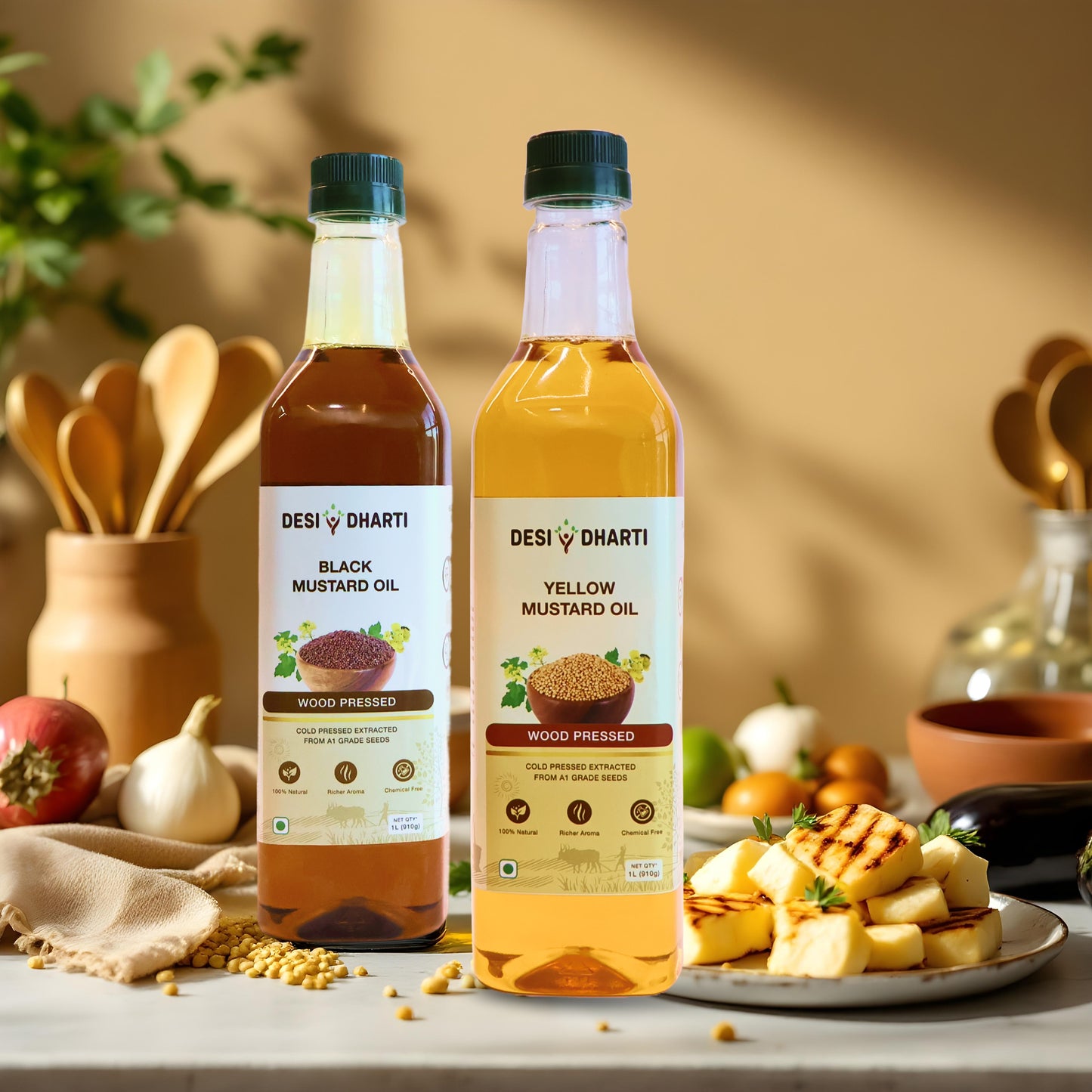 Wood Cold Pressed Yellow & Black Mustard Oil, 1L Each