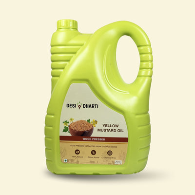 Desi Dharti Wood Cold Pressed Yellow Mustard Oil - 5 Ltr can
